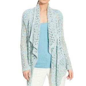 St. John Crochet Knit Open Front Cardigan Pale Blue Sz Small Coastal Grandma